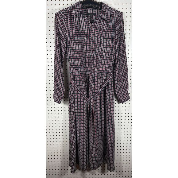 J.CREW Button Front Maxi Dress Geometric Navy Blue Red White size 2 - Picture 1 of 9